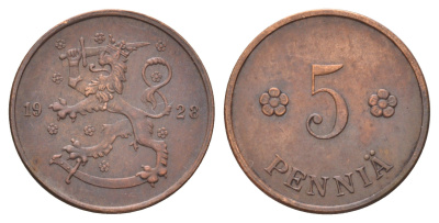 Финляндия 5 пенни 1928 KM 22 медь 4668-846