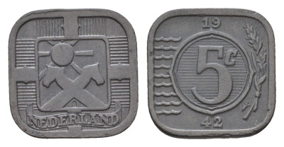 Нидерланды 5 центов 1942 Вильгельмина (1890-1948) KM 172 цинк 44-1127