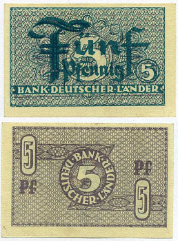 ФРГ 5 ПФЕННИГОВ 1948 BANK DEUTSCHER LANDER Pick 11a, Rosenberg 250а бумага UNC (ПРЕСС) 8613-14-1-1