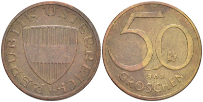 Австрия 50 грошей 1963 KM 2885 алюминиевая бронза 4528-711