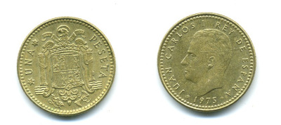 Испания 1 песета 1975 (79) Хуан Карлос I (1975-2014) KM 806 алюминиевая бронза 54-416