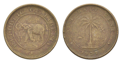 Либерия 1/2 цента 1937 KM 10 латунь 4614-851