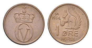 Норвегия 1 эре 1964 Улаф V (1957-1991) KM 403 бронза 4705-835