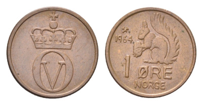 Норвегия 1 эре 1964 Улаф V (1957-1991) KM 403 бронза 4705-835