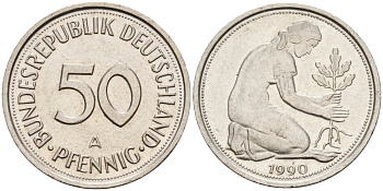 ФРГ 50 пфеннигов 1990 A KM 109, J. 384 медно-никель 4177-825