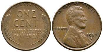 США 1 ЦЕНТ 1957 D ЛИНКОЛЬН KM A132 медь цинк 93-1214