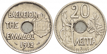 Греция 20 лепта 1912 король Георг I (1863-1913), Афина KM 64 никель 4548-317