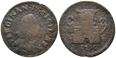 НЕАПОЛЬ И СИЦИЛИЯ 9 КОВАЛИ 1790 Р, ФЕРДИНАНД IV KM 37 медь 28-1144