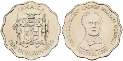 Ямайка 10 долларов 1999 KM 181 сталь плакированная никелем UNC 4118-534