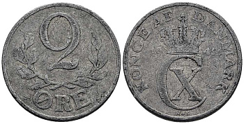 ДАНИЯ 2 ЭРЕ 1941 N; S, КРИСТИАН X (1912-1947) KM 833 алюминий 117-625