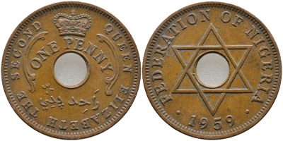 Нигерия 1 пенни 1959 Елизавета II (1952-), Британский протекторат KM 2 бронза 51-2113