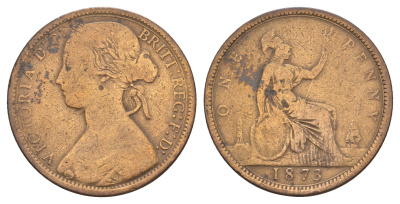 Великобритания 1 пенни 1873 Виктория (1837-1901) KM 749.2, Spink 3955 бронза 109-1244