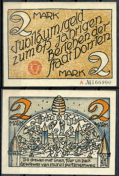 Германия, Дорстен 2 марки 1922 нотгельд, историческая серия Li.273, M.282.1  бумага  UNC (пресс) 444-86-3-2