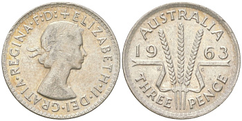 Австралия 3 пенса 1963 Елизавета II (1952-2022) KM 57 серебро 4623-141