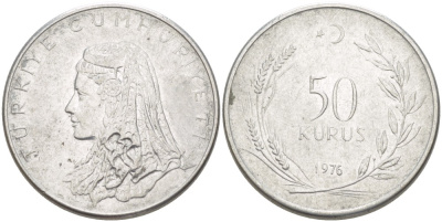 Турция 50 курушей 1976 Анатолийская невеста KM 899 нержавеющая сталь 217-1235