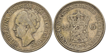 Нидерланды 1/2 гульдена 1929 Вильгельмина I (1890-1948) KM 160 серебро 31-815