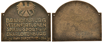 Бранденбург-Пруссия плакетка 1925 ассоциация спорта и гимнастики, 50*60 мм, 54,4 гр бронза 1082-5-33