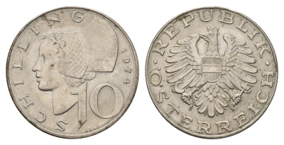 Австрия 10 шиллингов 1974 KM 2918 медно-никель 190-613