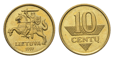 Литва 10 центов (сентов) 1997 KM 106 никель латунь UNC 4689-1069
