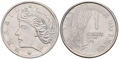 Бразилия 1 сентаво 1975 FAO, сахарный тростник KM 585 нержавеющая сталь 192-164