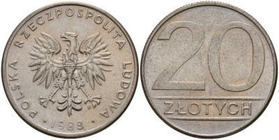 Польша 20 злотых 1988 MW Y 153.1 медно-никель 4187-732