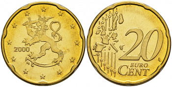 Финляндия 20 евроцентов 2000 из ролла KM 102 нордик UNC M12-16
