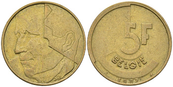 Бельгия 5 франков 1987 BELGIE, Бодуэн I (1951-1993) KM 164 никель бронза 4561-1012
