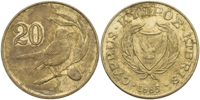 Кипр 20 центов 1985 KM 57.2 никель латунь 4140-725