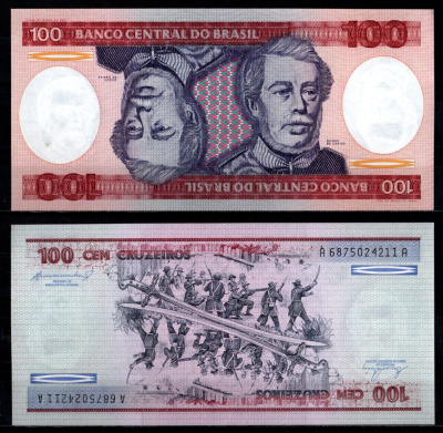 Бразилия 100 крузейро ND (1981-1984) Pick 198 b бумага UNC (пресс) 7191-33-3-2