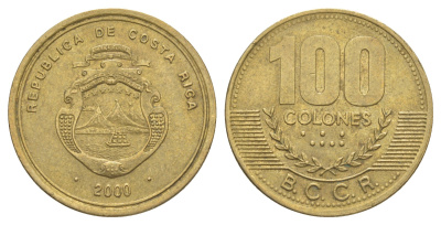 Коста-Рика 100 колонов 2000 KM 240 алюминиевая бронза 4631-823