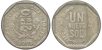 Перу 1 новый соль 2009 KM 308.4 медно-никель 4605-146