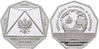 Польша 10 злотых 2006 MW, 100 лет Варшавской школы экономики, многоугольная Fischer K083 серебро PROOF 1087-7-14