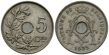 Бельгия 5 сантимов 1923 Belgique KM 66 медно-никель 4173-521