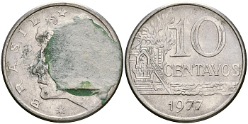 БРАЗИЛИЯ 10 СЕНТАВО 1977 KM 578.1а сталь 87-441