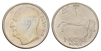 Норвегия 1 крона 1970 Улаф V (1957-1991) KM 409 медно-никель UNC 23-611