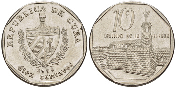 Куба 10 сентаво 1996 форт в Гаване Ла-Фуэрса KM 576.2 сталь плакированная никелем 66-665