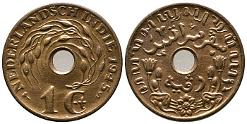 Нидерландская Восточная Индия 1 цент 1945 S KM 317 бронза UNC 93-1456