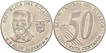 Эквадор 50 сентаво 2000 KM 108 нержавеющая сталь 4403-445