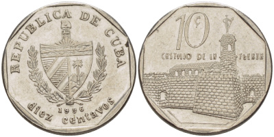 Куба 10 сентаво 1996 форт в Гаване Ла-Фуэрса KM 576.2 сталь плакированная никелем 66-665