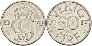 Швеция 50 эре 1979 U, Карл XVI Густав (1973- ) KM 855 медно-никель UNC 4548-623