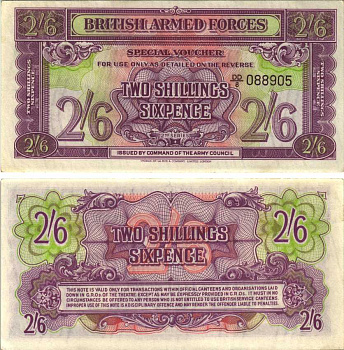 АНГЛИЯ 2 ШИЛЛИНГА 6 ПЕНСОВ 1961 ВТОРАЯ СЕРИЯ, ДЛЯ ВООРУЖЕННЫХ СИЛ, СПЕЦИАЛЬНЫЙ ВАУЧЕР, БУМАГА С ВОДЯНЫМИ ЗНАКАМИ Pick M19b бумага aUNC 7523-41-3-1