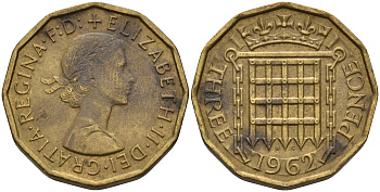 Великобритания 3 пенса 1962 Елизавета II (1952-2022) KM 900, Spink 4153 никель латунь 4603-142