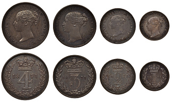 Великобритания набор из 4 монет 1871 Виктория (1837-1901), 1, 2, 3, 4 пенса, Манди сет KM MDS 123, Spink 3916 UNC серебро 00-000