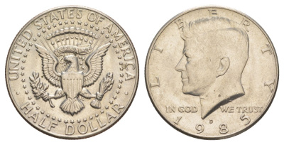 США 1/2 доллара (50 центов) 1983 D, Джон Кеннеди KM A202b медь плакированная медно-никелем aUNC 4367-736