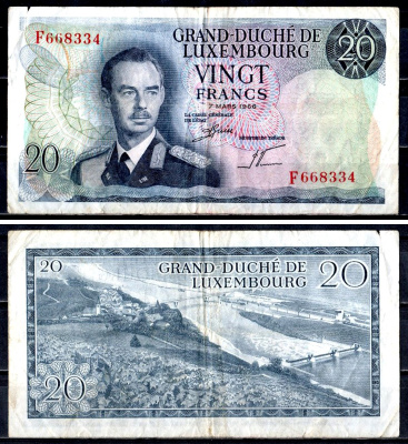 Люксембург 20 франков 1966 Pick 54 a (2) бумага 6312-52-2-2