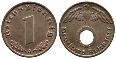 Германия 1 рейхспфенниг 1937 A KM 89, J. 361 бронза    220-168