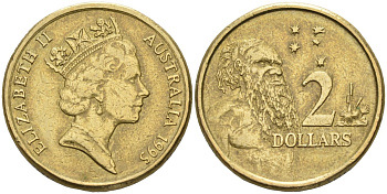 Австралия 2 доллара 1995 абориген, Елизавета II (1953-) KM 101 алюминиевая бронза 4126-1056