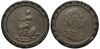 Великобритания 2 пенса 1797 Георг III (1760-1820), большой формат KM 619, Spink 3776 медь 1518-135
