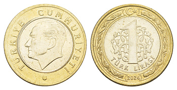 Турция 1 лира 2024 Кемаль Ататюрк KM 1244 биметалл UNC 4650-514