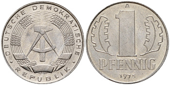 ГДР 1 пфенниг 1975 A KM 8.1 алюминий 112-1019